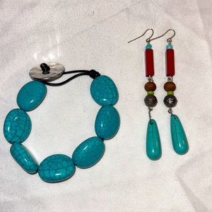 Turquoise Beaded Earring & Bracelet Set